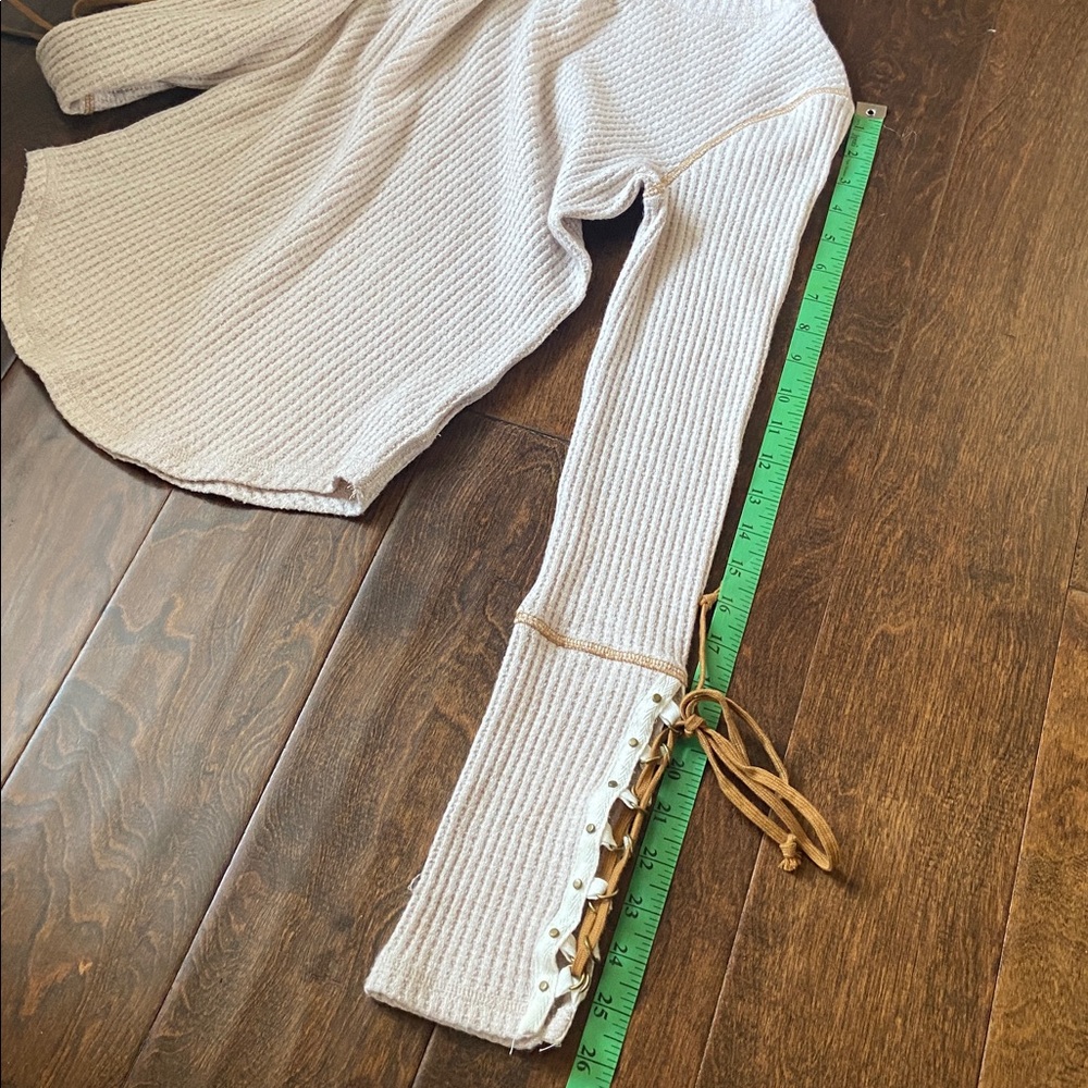 Free People Ivory Mountaineer Lace Up Long Sleeve Thermal Tee - Size Small - Picture 9 of 9